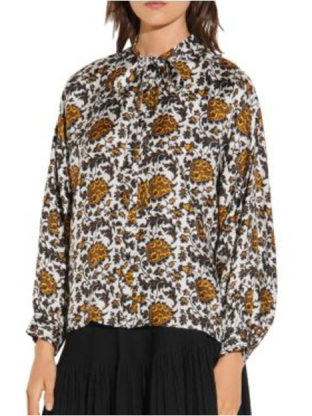 Sandro Dams Silk Twill Bow Shirt White Print NWT Size 4 (US 10)
